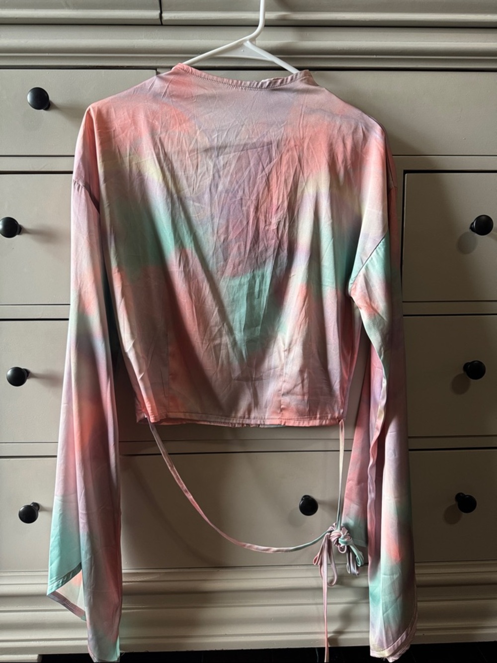 Missguided Pastel Tie-Dye Long Sleeve Wrap Crop Top - Pink & Mint